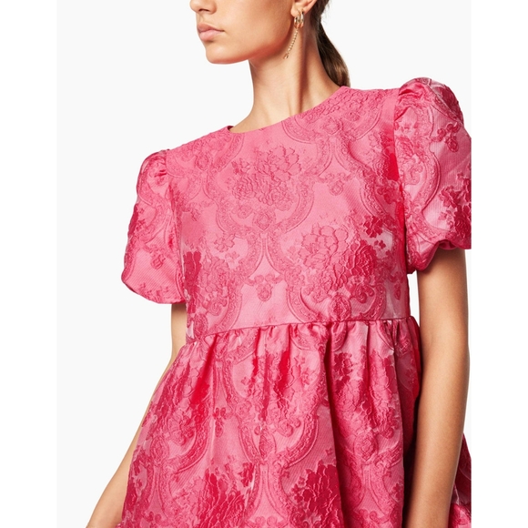 ELLIATT Wylla Dress Hot Pink Puff Sleeve Ruffle Mini Dress Tie Back XS - Picture 3 of 11